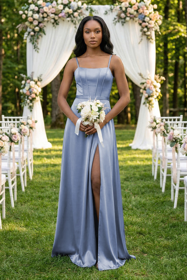 Cami Strap Corset Satin Sheath Bridesmaid Dress in Mist - SHE IS ME Bridesmaid Dresses
