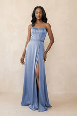 Cami Strap Corset Satin Sheath Bridesmaid Dress in Mist - KISS BRIDAL Bridesmaid Dresses