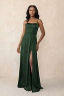 Cami Strap Corset Satin Sheath Bridesmaid Dress in Moss - KISS BRIDAL Bridesmaid Dresses
