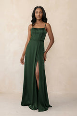 Cami Strap Corset Satin Sheath Bridesmaid Dress in Moss - KISS BRIDAL Bridesmaid Dresses