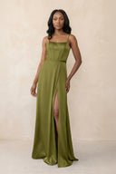 Cami Strap Corset Satin Sheath Bridesmaid Dress in Moss Green - KISS BRIDAL Bridesmaid Dresses