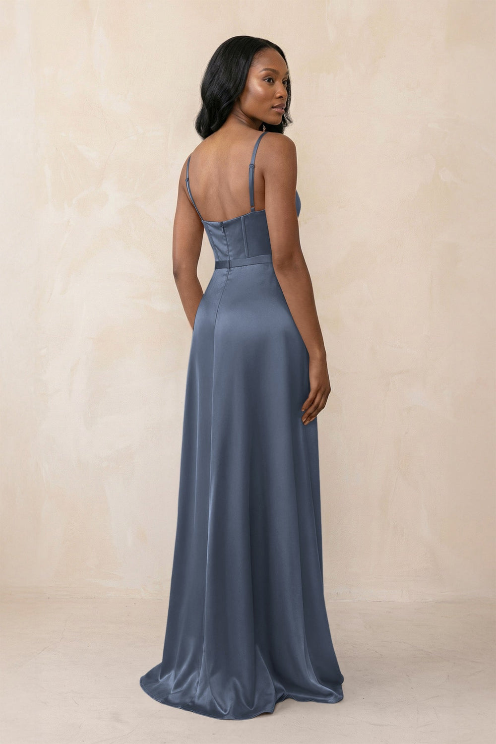 Cami Strap Corset Satin Sheath Bridesmaid Dress in Neptune - KISS BRIDAL Bridesmaid Dresses