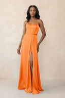 Cami Strap Corset Satin Sheath Bridesmaid Dress in Orange - KISS BRIDAL Bridesmaid Dresses