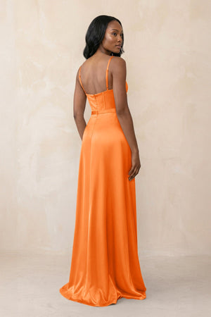 Cami Strap Corset Satin Sheath Bridesmaid Dress in Orange - KISS BRIDAL Bridesmaid Dresses