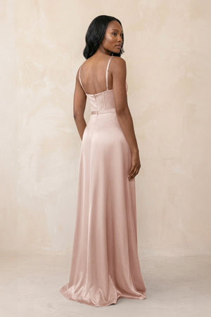 Cami Strap Corset Satin Sheath Bridesmaid Dress in Pale Blush - KISS BRIDAL Bridesmaid Dresses