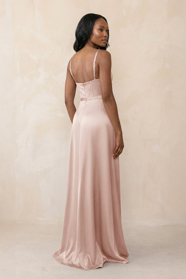 Cami Strap Corset Satin Sheath Bridesmaid Dress in Pale Blush - KISS BRIDAL Bridesmaid Dresses
