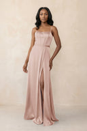 Cami Strap Corset Satin Sheath Bridesmaid Dress in Pale Blush - KISS BRIDAL Bridesmaid Dresses