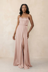 Cami Strap Corset Satin Sheath Bridesmaid Dress in Pale Blush - KISS BRIDAL Bridesmaid Dresses