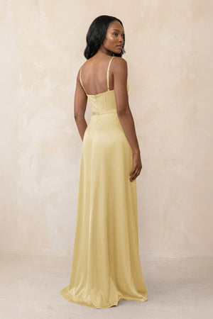 Cami Strap Corset Satin Sheath Bridesmaid Dress in Pastel Yellow - KISS BRIDAL Bridesmaid Dresses