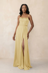 Cami Strap Corset Satin Sheath Bridesmaid Dress in Pastel Yellow - KISS BRIDAL Bridesmaid Dresses