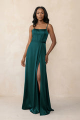 Cami Strap Corset Satin Sheath Bridesmaid Dress in Pine - KISS BRIDAL Bridesmaid Dresses