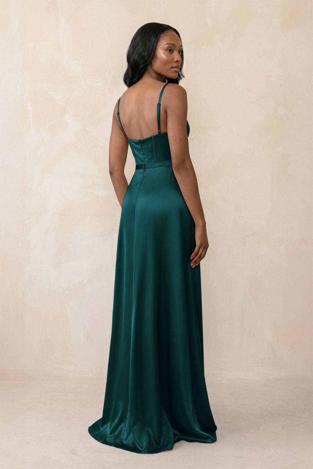 Cami Strap Corset Satin Sheath Bridesmaid Dress in Pine - KISS BRIDAL Bridesmaid Dresses