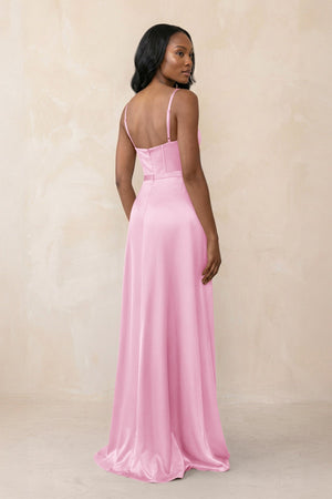 Cami Strap Corset Satin Sheath Bridesmaid Dress in Pink - KISS BRIDAL Bridesmaid Dresses