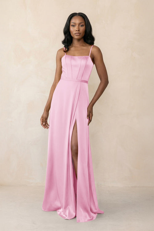 Cami Strap Corset Satin Sheath Bridesmaid Dress in Pink - KISS BRIDAL Bridesmaid Dresses
