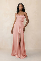 Cami Strap Corset Satin Sheath Bridesmaid Dress in Rose Petal - KISS BRIDAL Bridesmaid Dresses
