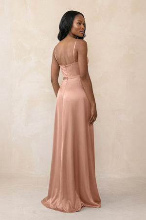 Cami Strap Corset Satin Sheath Bridesmaid Dress in Rosette - KISS BRIDAL Bridesmaid Dresses