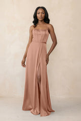Cami Strap Corset Satin Sheath Bridesmaid Dress in Rosette - KISS BRIDAL Bridesmaid Dresses