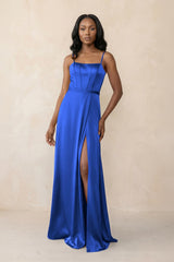 Cami Strap Corset Satin Sheath Bridesmaid Dress in Royal Blue - KISS BRIDAL Bridesmaid Dresses