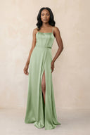 Cami Strap Corset Satin Sheath Bridesmaid Dress in Sage - KISS BRIDAL Bridesmaid Dresses