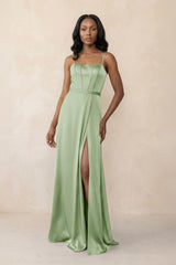 Cami Strap Corset Satin Sheath Bridesmaid Dress in Sage - KISS BRIDAL Bridesmaid Dresses