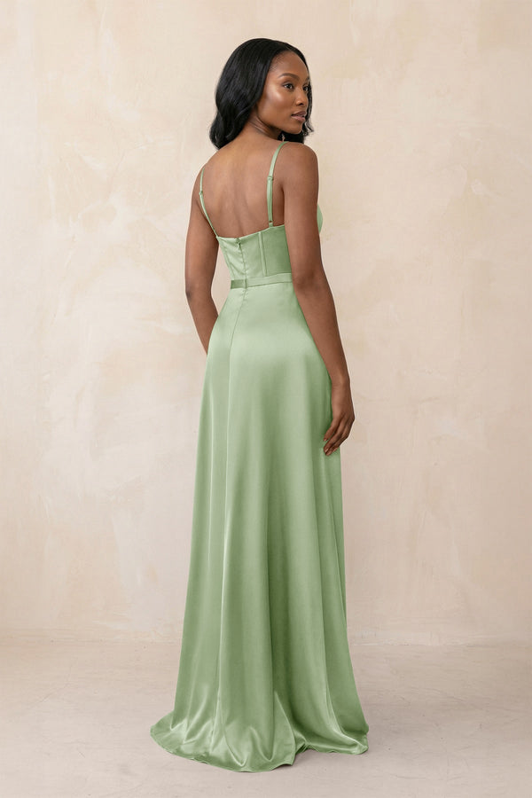 Cami Strap Corset Satin Sheath Bridesmaid Dress in Sage - KISS BRIDAL Bridesmaid Dresses