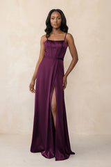Cami Strap Corset Satin Sheath Bridesmaid Dress in Sangria - KISS BRIDAL Bridesmaid Dresses