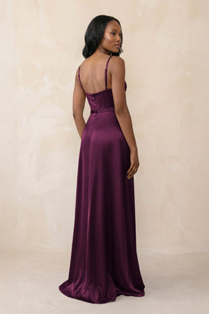 Cami Strap Corset Satin Sheath Bridesmaid Dress in Sangria - KISS BRIDAL Bridesmaid Dresses