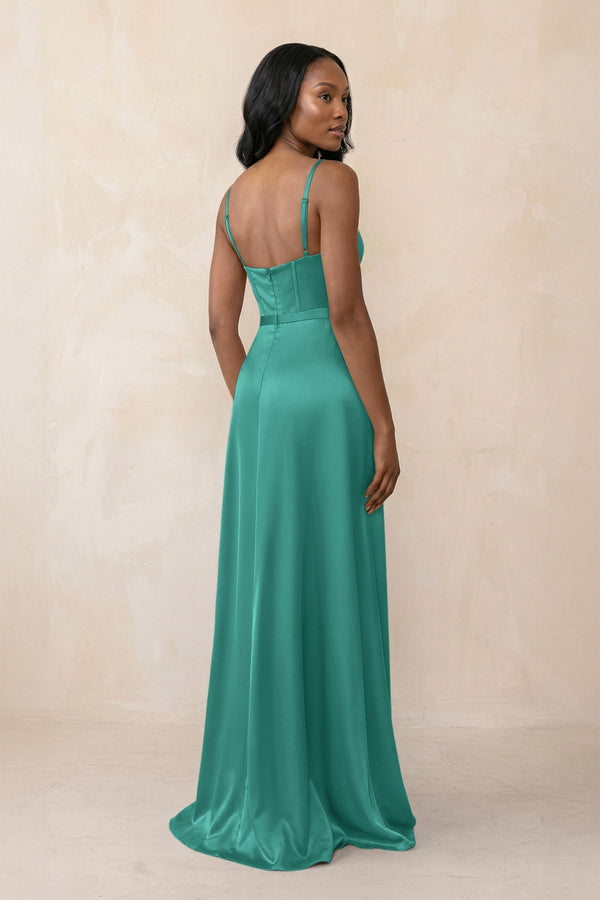 Cami Strap Corset Satin Sheath Bridesmaid Dress in Sea Glass - KISS BRIDAL Bridesmaid Dresses