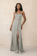 Cami Strap Corset Satin Sheath Bridesmaid Dress in Silver - KISS BRIDAL Bridesmaid Dresses