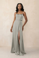 Cami Strap Corset Satin Sheath Bridesmaid Dress in Silver - KISS BRIDAL Bridesmaid Dresses