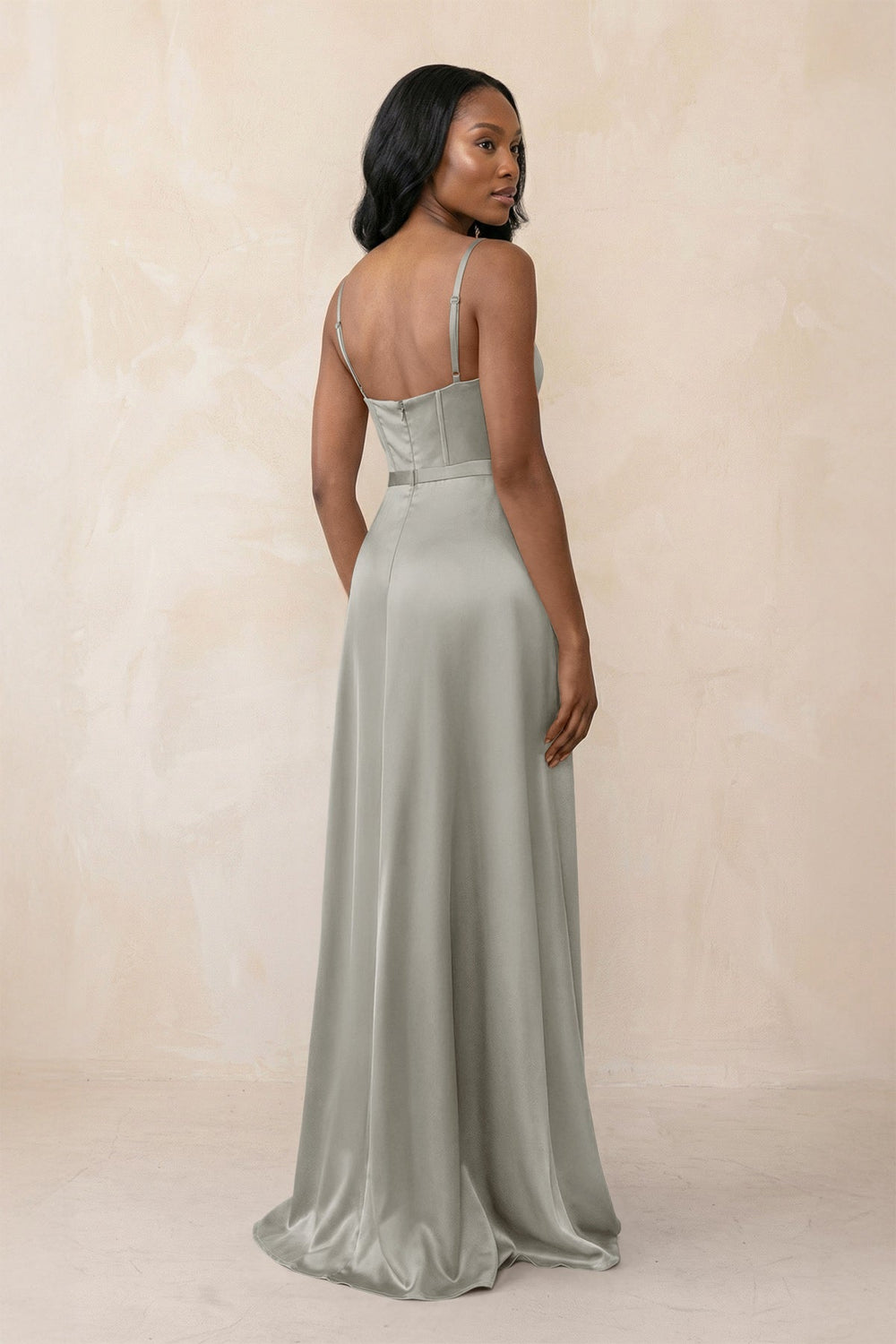Cami Strap Corset Satin Sheath Bridesmaid Dress in Silver - KISS BRIDAL Bridesmaid Dresses