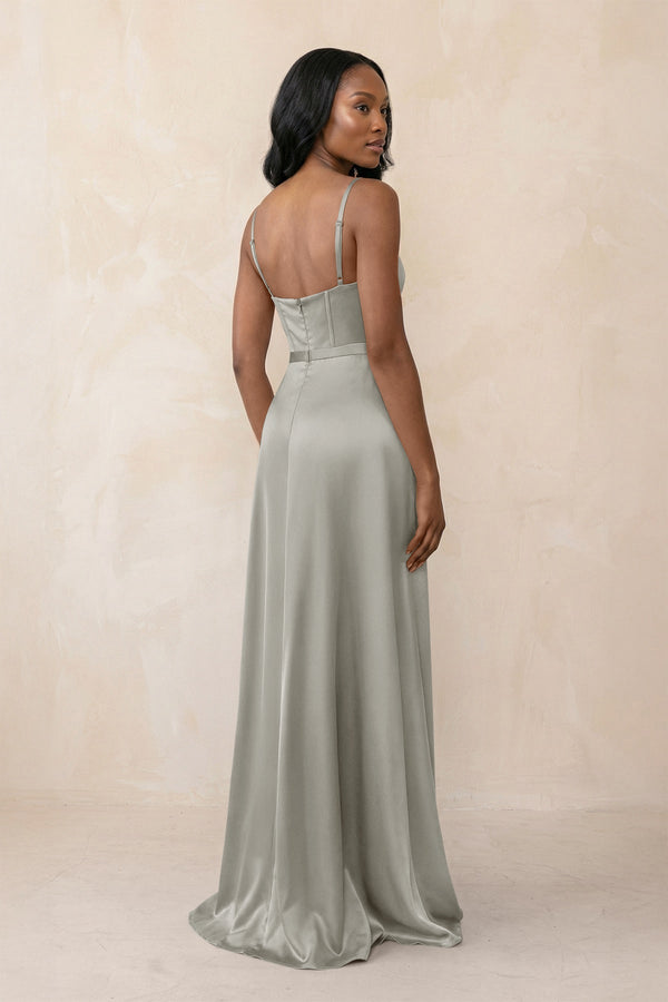 Cami Strap Corset Satin Sheath Bridesmaid Dress in Silver - KISS BRIDAL Bridesmaid Dresses