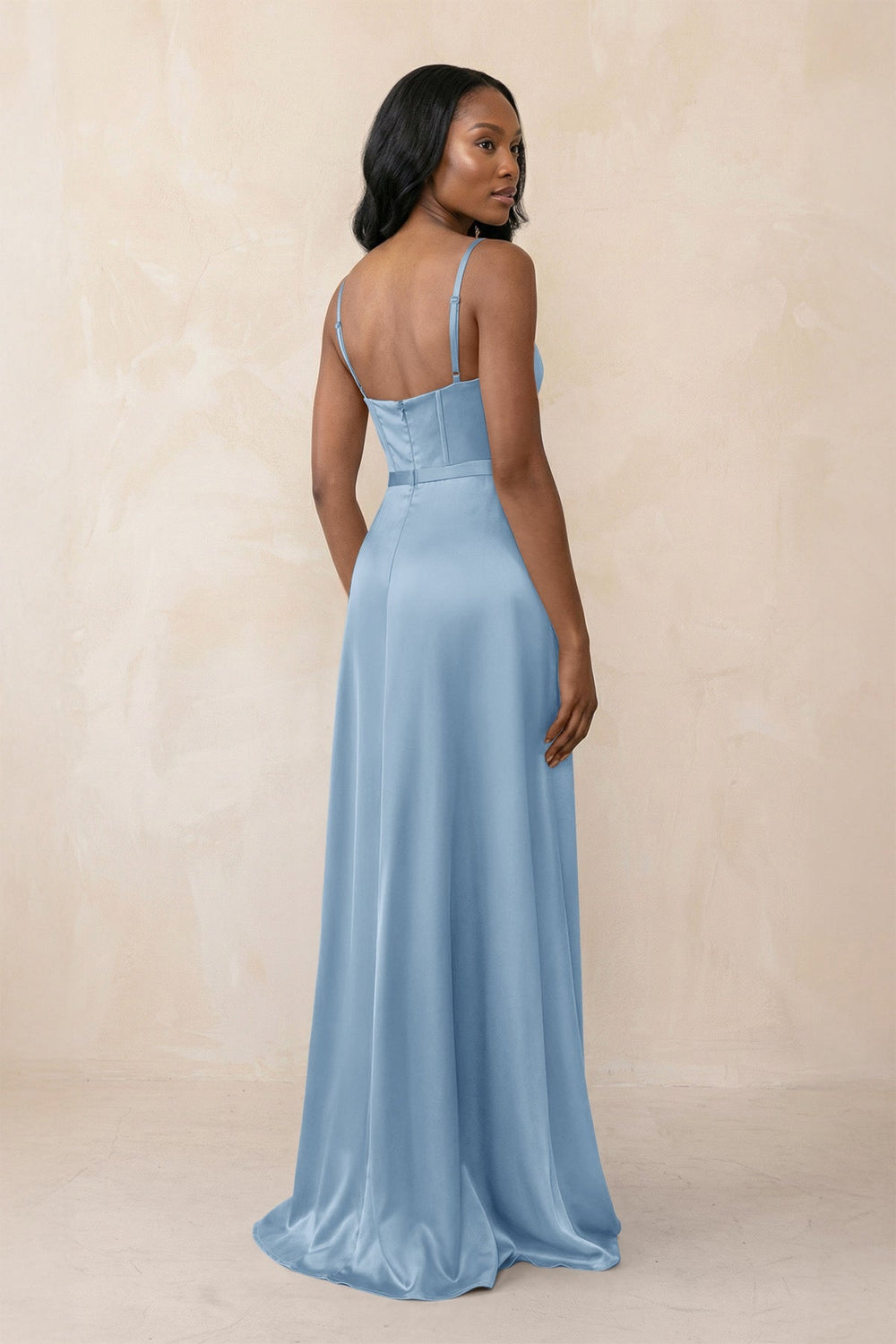 Cami Strap Corset Satin Sheath Bridesmaid Dress in Sky Blue - KISS BRIDAL Bridesmaid Dresses