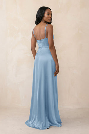 Cami Strap Corset Satin Sheath Bridesmaid Dress in Sky Blue - KISS BRIDAL Bridesmaid Dresses