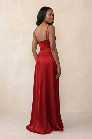 Cami Strap Corset Satin Sheath Bridesmaid Dress in Spice - KISS BRIDAL Bridesmaid Dresses