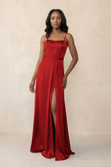 Cami Strap Corset Satin Sheath Bridesmaid Dress in Spice - KISS BRIDAL Bridesmaid Dresses