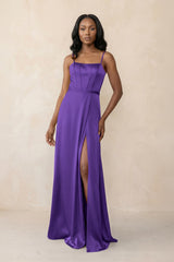Cami Strap Corset Satin Sheath Bridesmaid Dress in Tahiti - KISS BRIDAL Bridesmaid Dresses