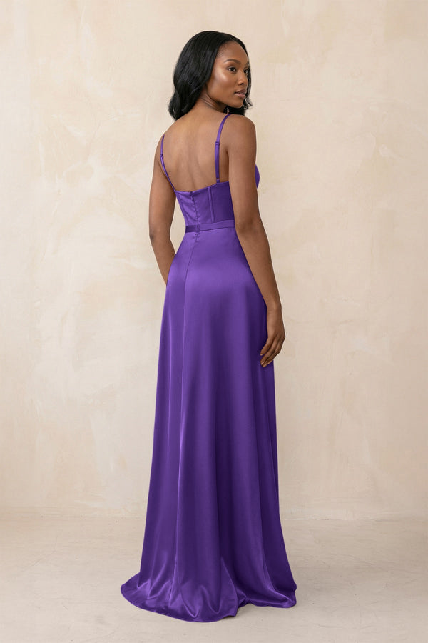 Cami Strap Corset Satin Sheath Bridesmaid Dress in Tahiti - KISS BRIDAL Bridesmaid Dresses