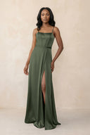 Cami Strap Corset Satin Sheath Bridesmaid Dress in Thyme - KISS BRIDAL Bridesmaid Dresses