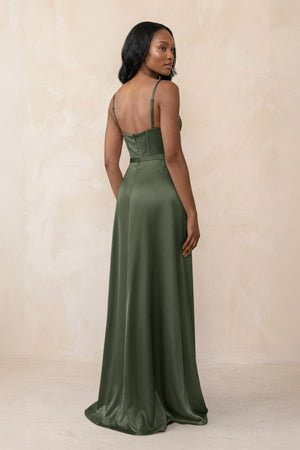 Cami Strap Corset Satin Sheath Bridesmaid Dress in Thyme - KISS BRIDAL Bridesmaid Dresses