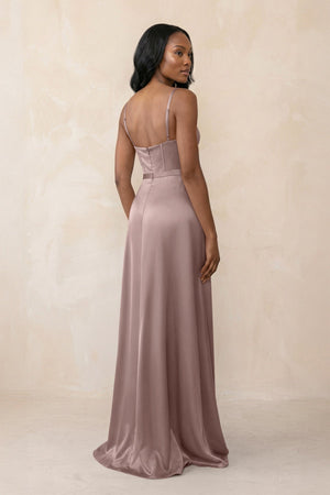Cami Strap Corset Satin Sheath Bridesmaid Dress in Toffee - KISS BRIDAL Bridesmaid Dresses