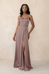 Cami Strap Corset Satin Sheath Bridesmaid Dress in Toffee - KISS BRIDAL Bridesmaid Dresses