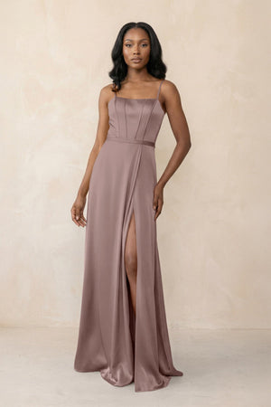 Cami Strap Corset Satin Sheath Bridesmaid Dress in Toffee - KISS BRIDAL Bridesmaid Dresses