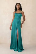Cami Strap Corset Satin Sheath Bridesmaid Dress in Turquoise - KISS BRIDAL Bridesmaid Dresses