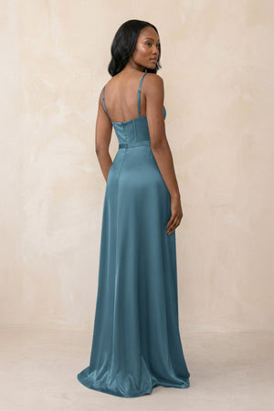 Cami Strap Corset Satin Sheath Bridesmaid Dress in Twilight - KISS BRIDAL Bridesmaid Dresses