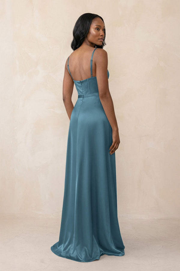 Cami Strap Corset Satin Sheath Bridesmaid Dress in Twilight - KISS BRIDAL Bridesmaid Dresses