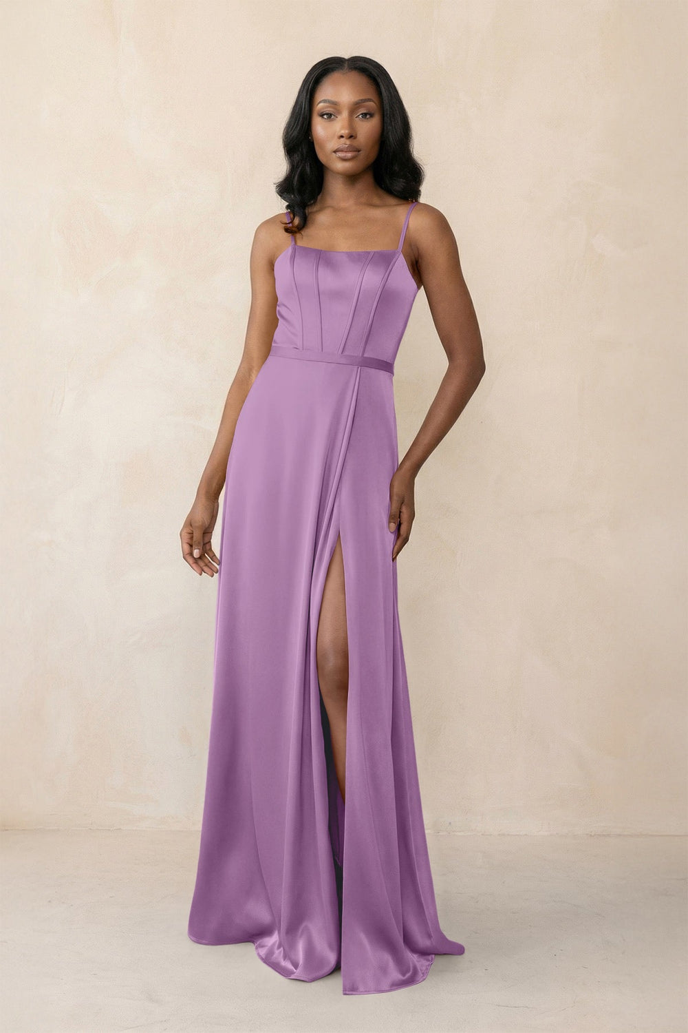 Cami Strap Corset Satin Sheath Bridesmaid Dress in Vintage Mauve - KISS BRIDAL Bridesmaid Dresses