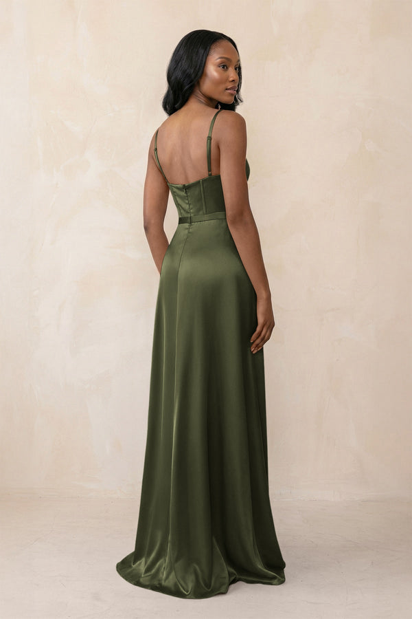Cami Strap Corset Satin Sheath Bridesmaid Dress in Willow Green - KISS BRIDAL Bridesmaid Dresses