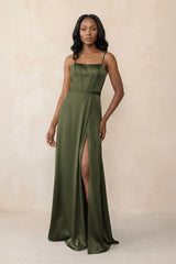 Cami Strap Corset Satin Sheath Bridesmaid Dress in Willow Green - KISS BRIDAL Bridesmaid Dresses