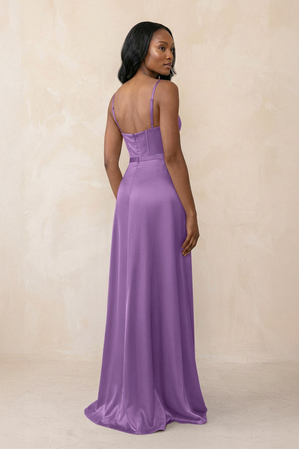 Cami Strap Corset Satin Sheath Bridesmaid Dress in Wisteria - KISS BRIDAL Bridesmaid Dresses